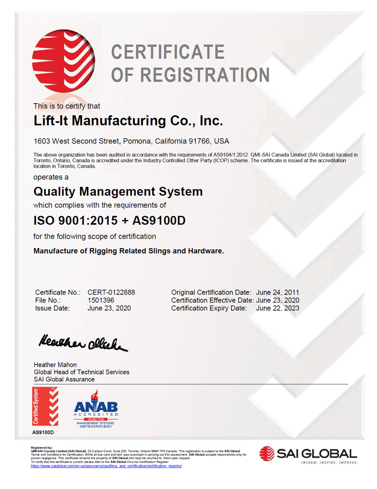 ISO 9001 AS9100D Cert